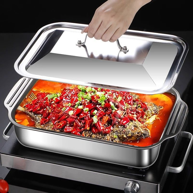 Kitchen And Baking Equipment - Paslanmaz Çelik Derin Pişirme Tepsisi Kapaklı